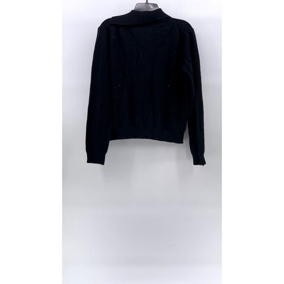 ALMINA CONCEPT Women's Black Split-Neck Long Sleeve Polo Pullover Sweater SZ M - Picture 2 of 10